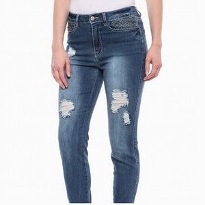 Philosophy Distressed Studded Brass Pocket Design Skinny Zip Ankle Jeans 8